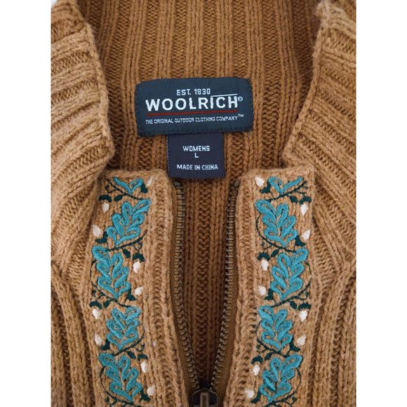 Woolrich Womens Embroidered Ribbed Sweater Vest Full Zip Brown Size Large - Picture 7 of 8